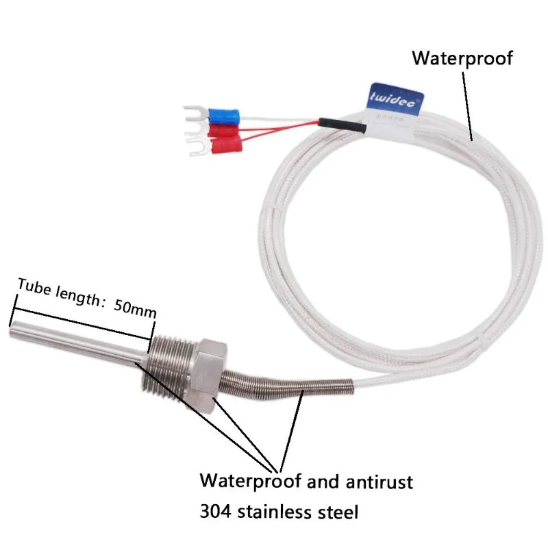 Inch PT100/K Stainless Steel Fixed Thread Platinum Thermal Resistance Thermocouple Waterproof Temperature Sensor Probe