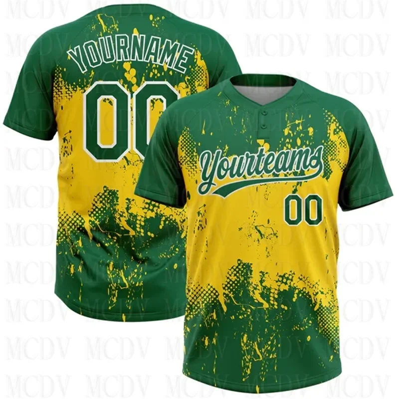 Custom Gold Green-White Two-Button Unisex Softball Jersey 3D Printed Team Name Number Jerseys Sports Wear Adult Youth