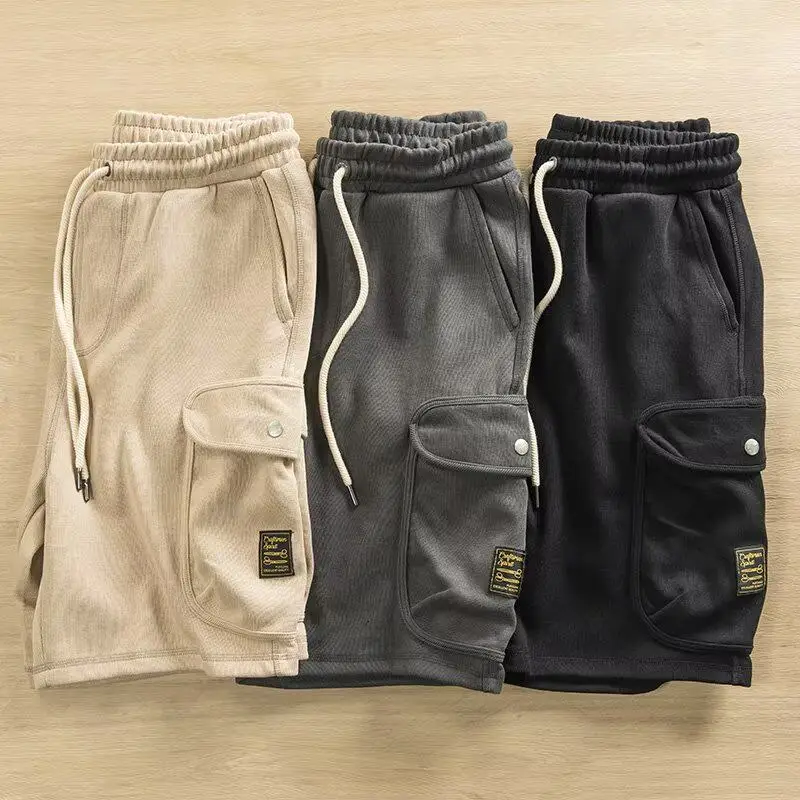

American Style Breathable Workwear Shorts Men Summer Sport Casual Five-Quarter Knitted Half-Pants Loose Fit Youthful