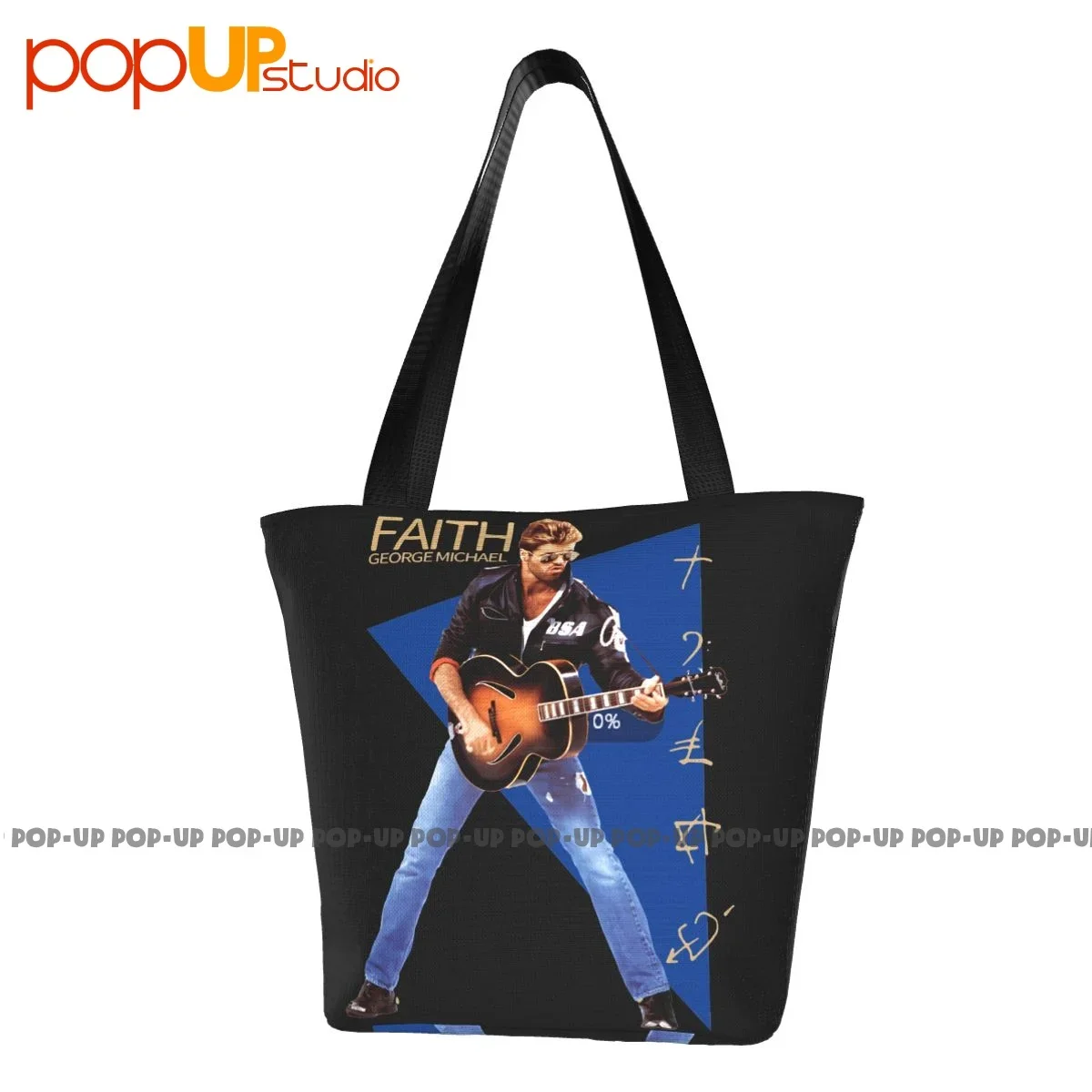 George Michael Faith Era Guitar Travel Handbags Polyester Shopping Bag Supermarket