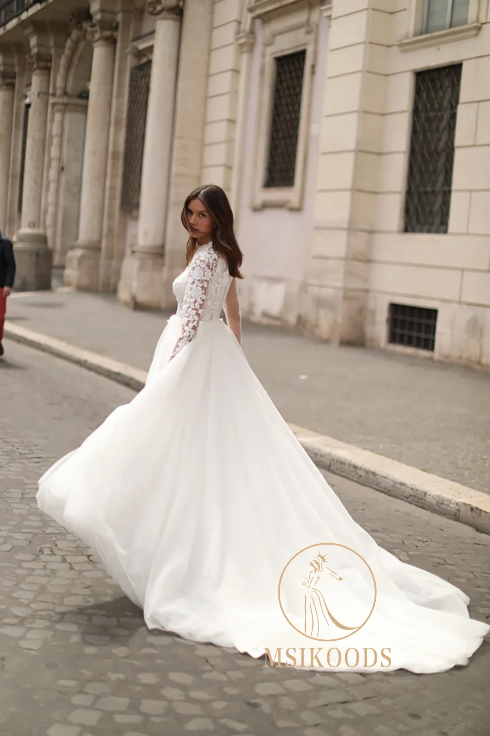 Msikoods Boho Abiti da sposa 2025 Illusion Manica lunga Scollo a V Una linea Abito da sposa Abiti da sposa di lusso con applicazioni in pizzo Personalizzato
