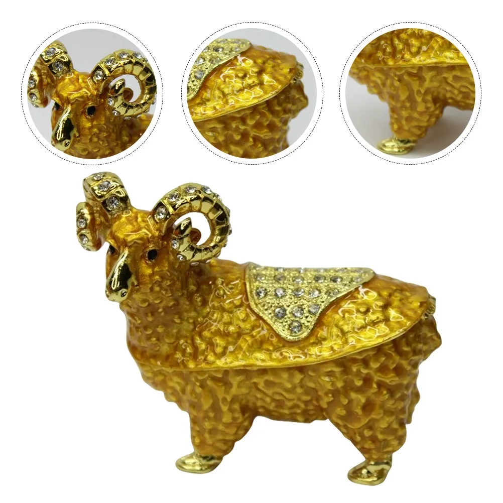 

Sheep Shaped Jewelry Box Enamel Trinket Storage Organizer Vintage Dresser Decor Alloy Rhinestone Case Desktop Accessories