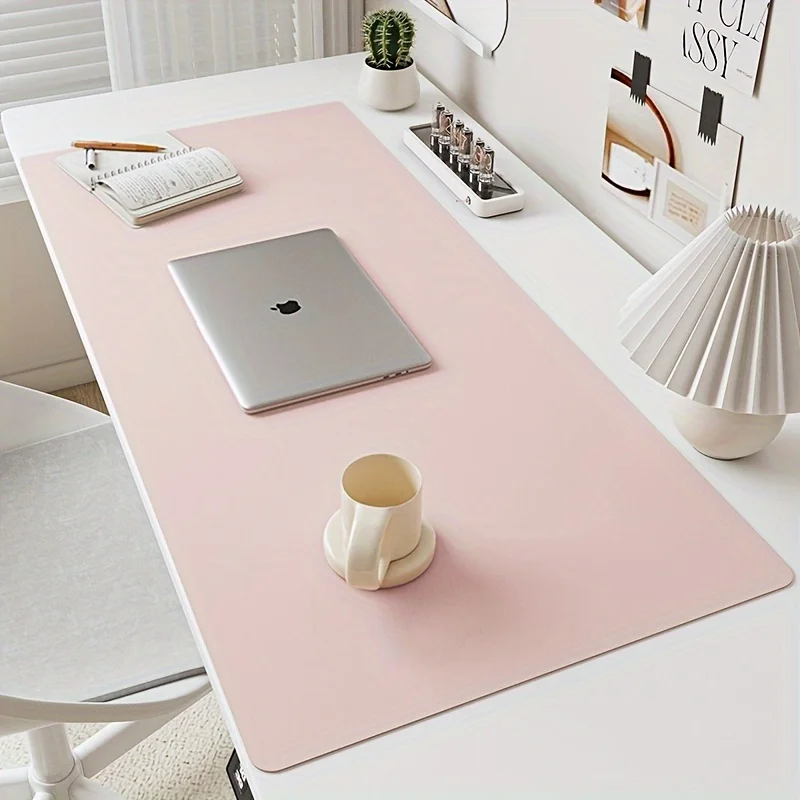 1 piece large size waterproof faux leather table mat - non-slip, solid color office mousepad and keyboard protection mat