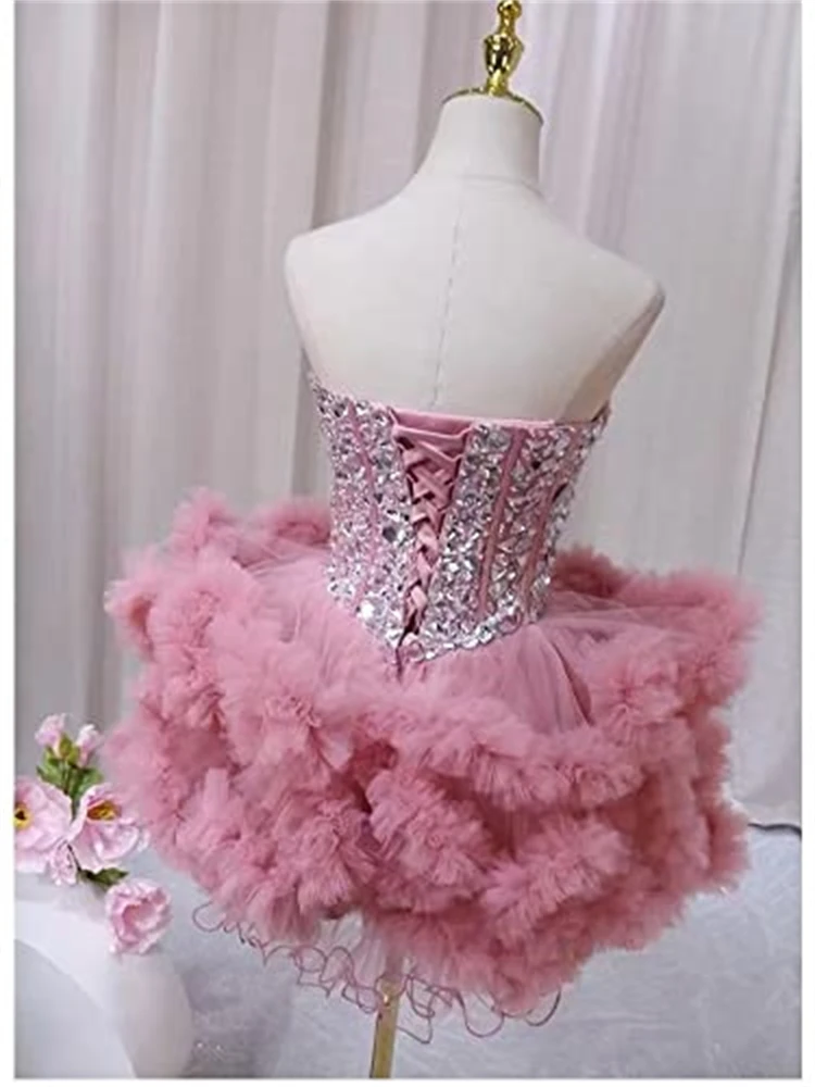 BM Short Ball Gown Homecoming Dresses 2025 Mini Crystals Sweetheart Lace-up Plus Size Prom Graduation Gowns HC04