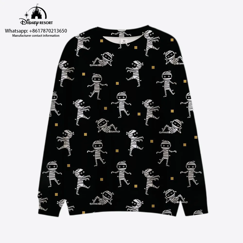 2023 Autumn New Mickey Minnie Anime Horror Halloween Pattern Print Disney Harajuku Round Neck Casual Long-sleeved Sweater