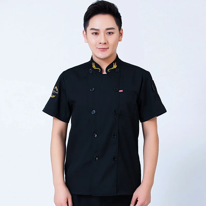 Short-Sleeved Hotel Chef Jacket Male Cook Summer Uniform Restaurant Catering Bakery Coffee Shop Waiter Antifouling Shirt