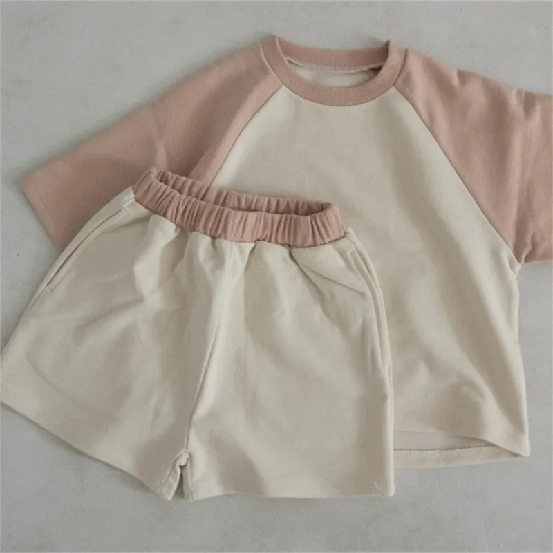 Korean Baby Short Sleeve Suit Summer 2025 Hot Sale Boy's Siut Color Matching T Shirt+Short Casual Two-piece Suit 1-5Years