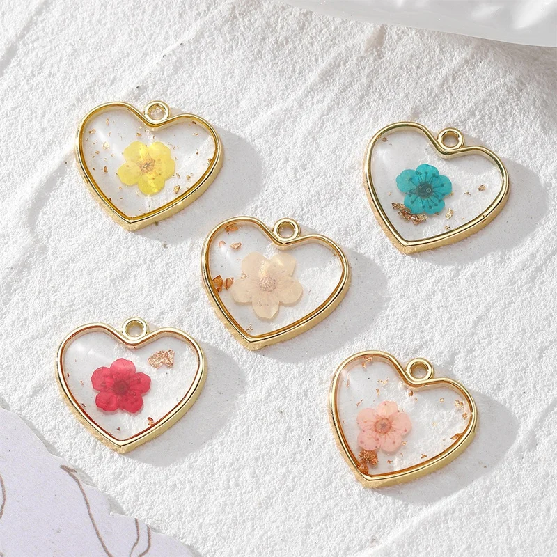 

Summer style 30pcs/lot color Dried flower core geometry hearts shape alloy floating locket beads diy jewelry garment accessory