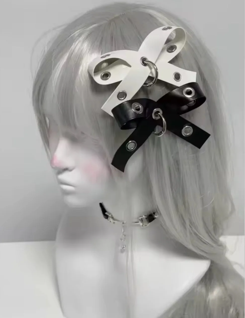 2pcs/set Y2K Gothic Lolita Women PU Leather Bow Hairpins Headdress Punk Hair Clip Harajuku Spice Girls Hop Hip Hair Accessories