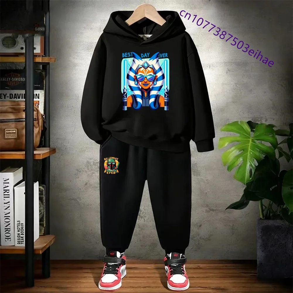 

Новый детский комплект с принтом «Звездные войны» 2026 года — для детей 3–14 лет — толстовка с капюшоном из чистого хлопка — комплект с брюками в студенческом стиле, обеспечивающий тепло