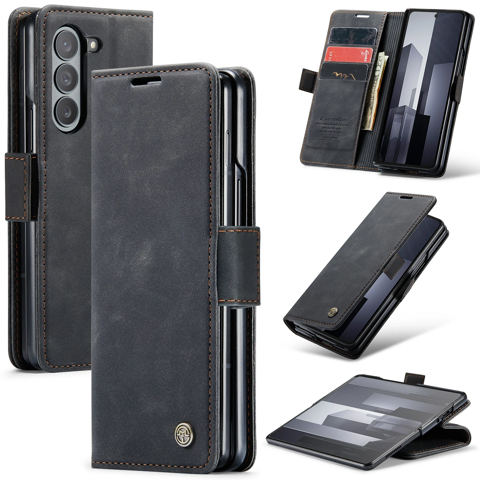 Magnetic Leather Wallet Flip Case for Samsung zfold4/5/6/7, Card Slot Shockproof Full Protect