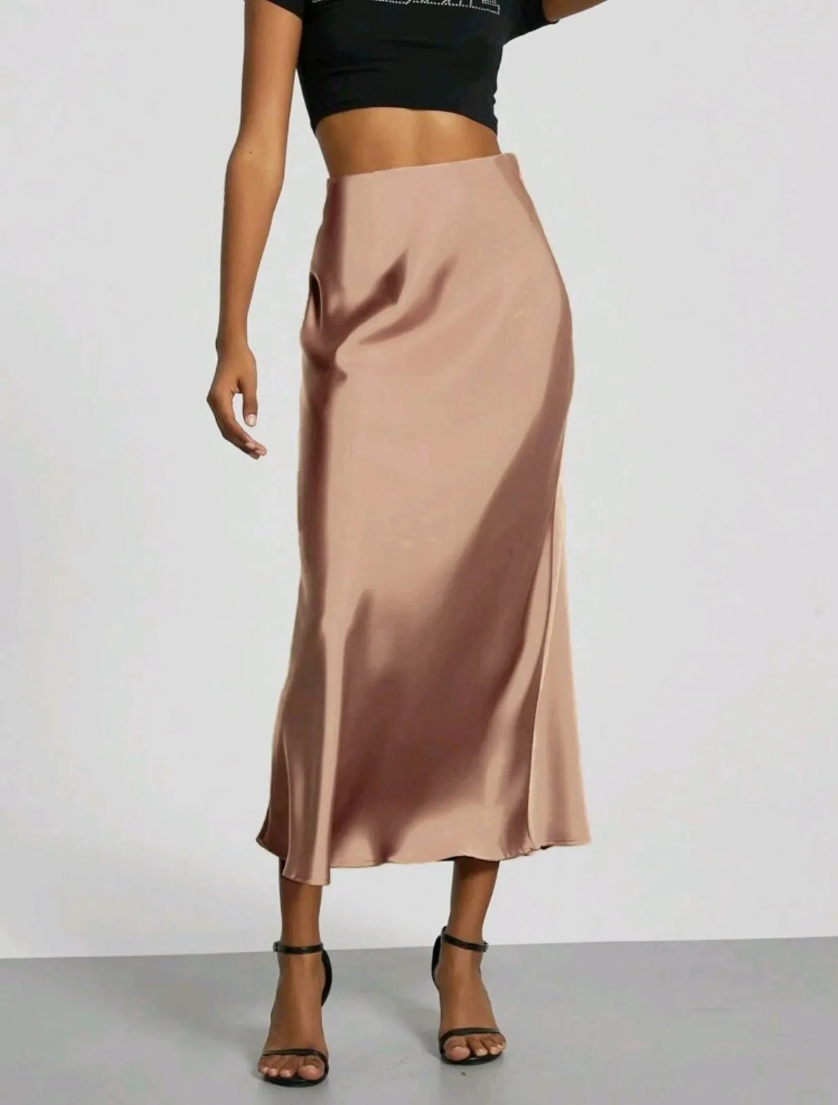 

Fashion Satin Party Long Skirt High Waist Solid Color Casual Basic Women Skirts Fishtail Skirt Chic Summer Woman Clothing