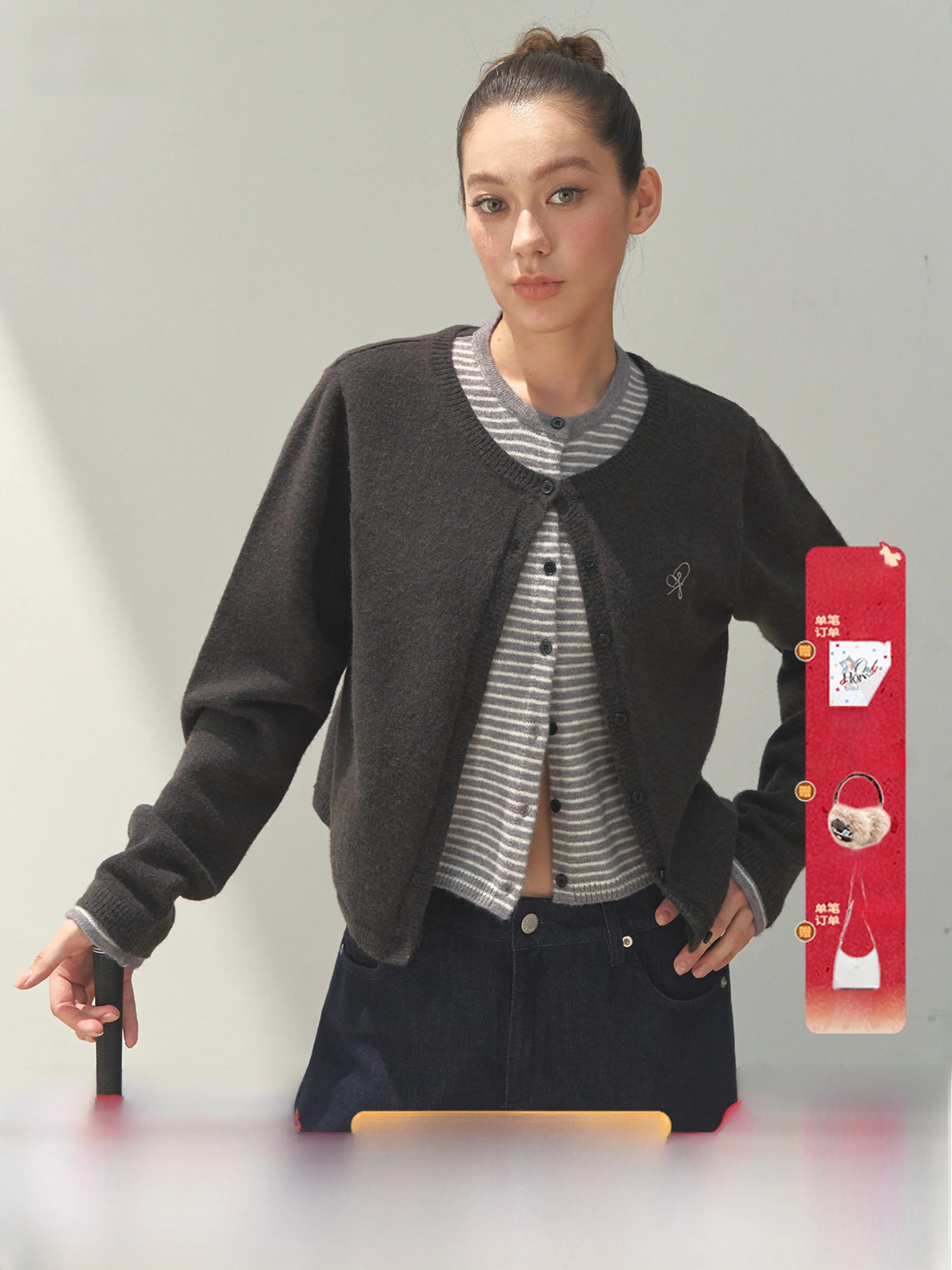 

F426 Store Spring New Color Blo Striped Knitted Sweater Cardigan Women's Loose Fit Long Sve round Ne Comfortable Youthful