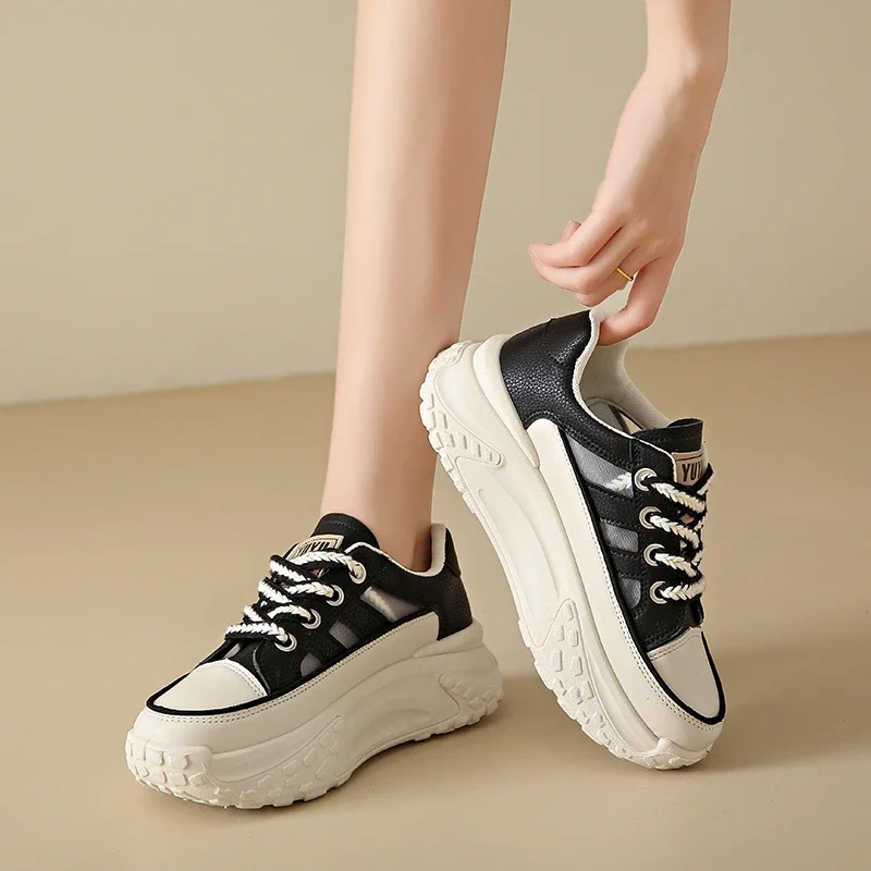 Sneakers Women Designer Shoes Summer New Leather Mesh Casual Sports Shoes Women Lightweight Breathable Running Platform Shoes