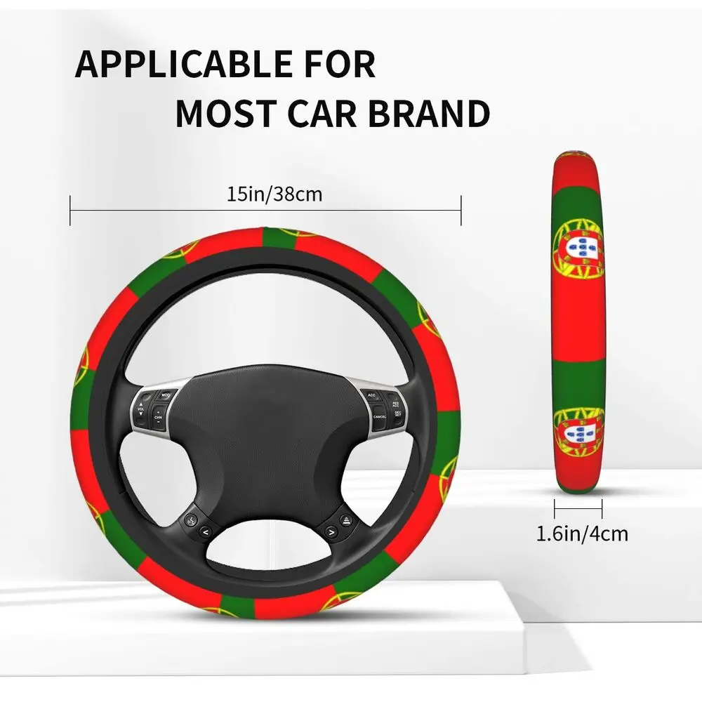 Car Steering Wheel Cover Universal Portugal Flag 38Cn 15 Inch Elastic Steering Wheel Protective Case Auto Parts