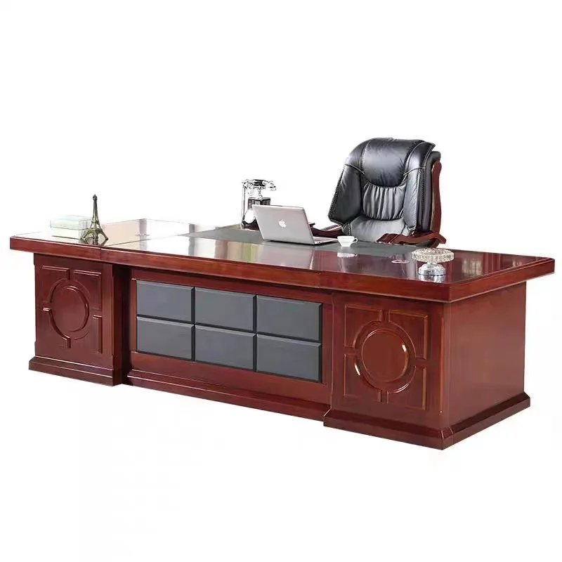 

Office furniture large desk, boss table, office table and chair combination, simple and modern solid wood leath