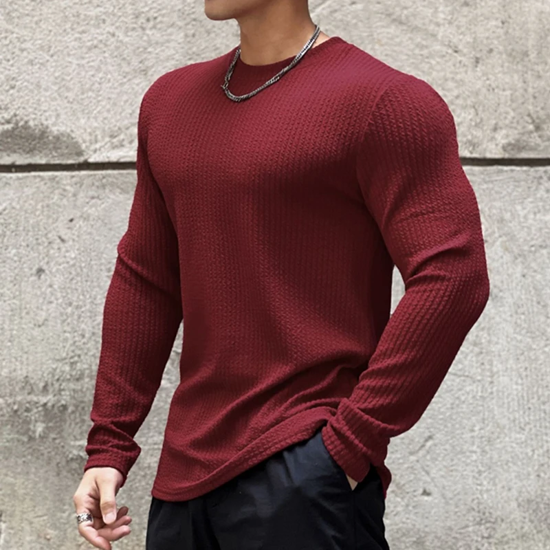 Camiseta de algodão manga longa masculina, tops acolhedores de moda streetwear, camisetas de cor sólida, nova moda outono