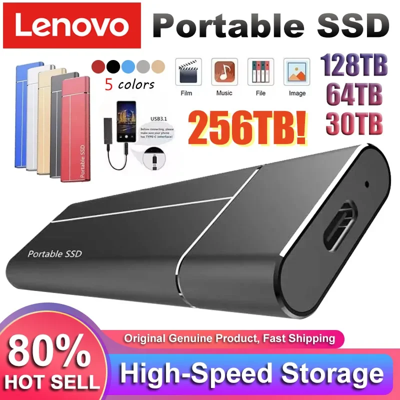 

Внешний жесткий диск Lenovo 2 ТБ, 4 ТБ, 16 ТБ, Type-C USB 3.1, высокоскоростное внешнее хранилище для ноутбуков
