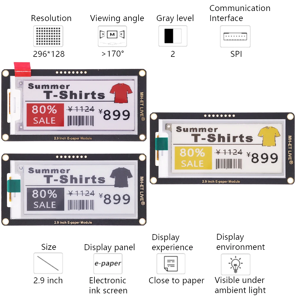 Imagem -04 - E-ink Eink Display Screen Módulo E-paper Suporte Spi Arduino Uno Stm32 pi de Framboesa Esp32 29 29