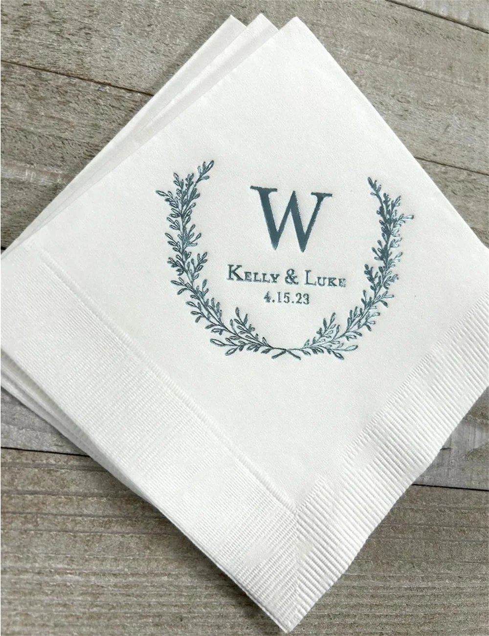 Personalized Napkins Wedding Napkins Custom Laurel Wreath Decorative Wreath Beverage Cocktail Luncheon Dinner Guest Towels Avail