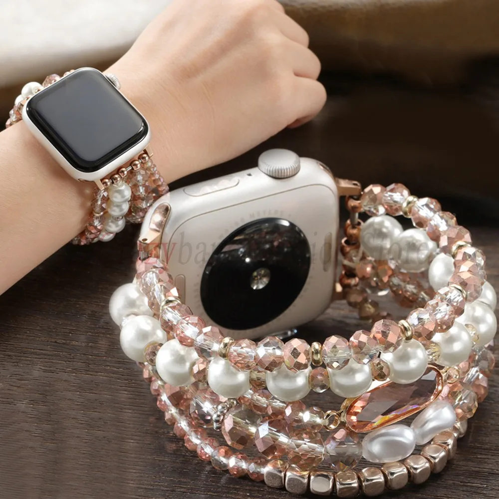 Bracelet en perles pour Apple Watch 11 10 9 8 7 6 5 4 SE Ultra, bracelet pour IWatch 44/42mm 45mm 41mm 40mm 38mm 49mm, bracelet pour femme