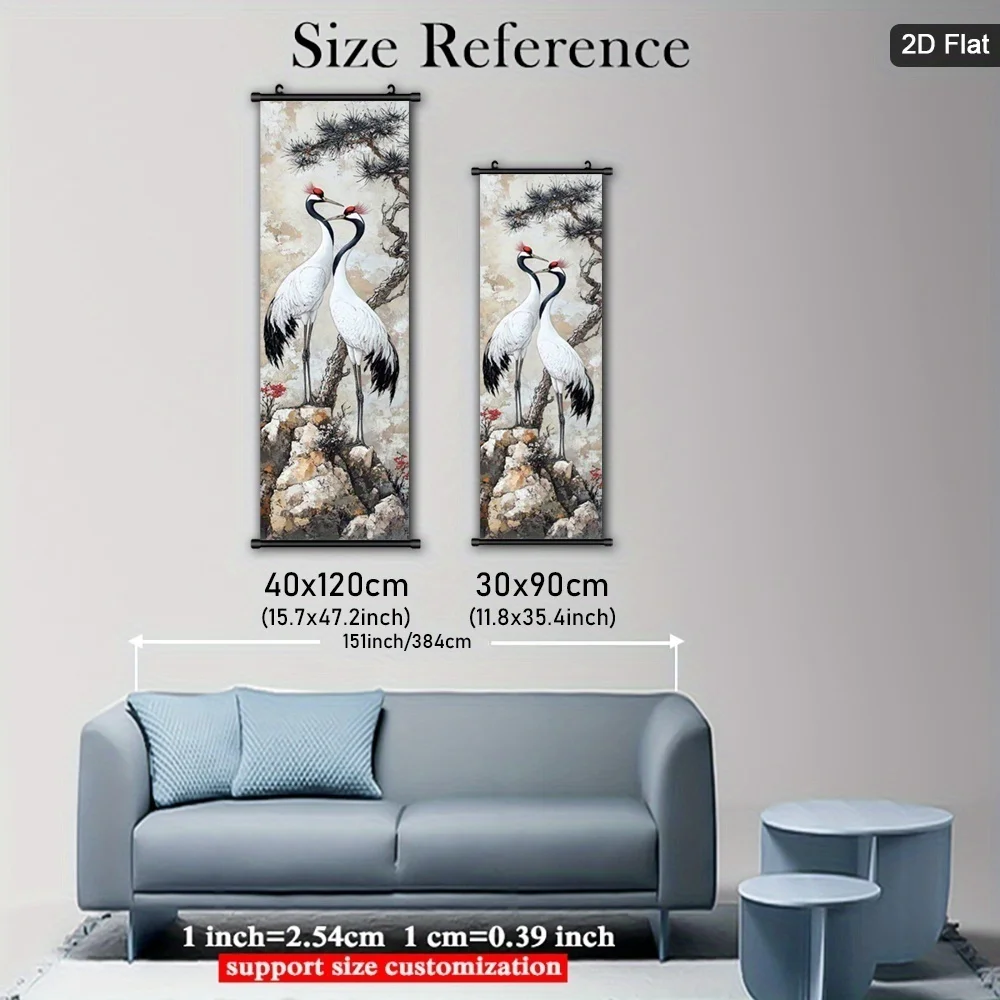 VIKAMA Vintage Asian Bird Scroll Wall Art Framed Canvas Decor for Living Room Bedroom Home Office