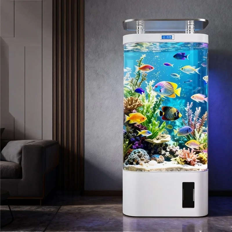 

DSA household fish tank living room floor-to-ceiling vertical TV cabinet next to ecological glass smart display goldfish tank