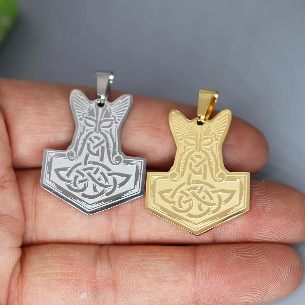 2Pcs/lot Stainless Steel Viking Thor's Hammer Ganesha Axe Punk Charm For Necklace Bracelets Jewelry Crafts Making Findings