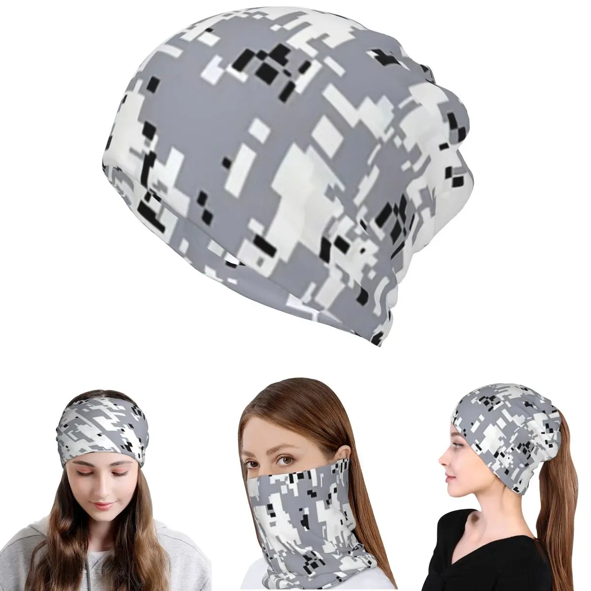 

Black And White Camouflage Bandana Neck Gaiter Mask Scarf Multifunction Headband Beanies Hat Unisex Adult Breathable