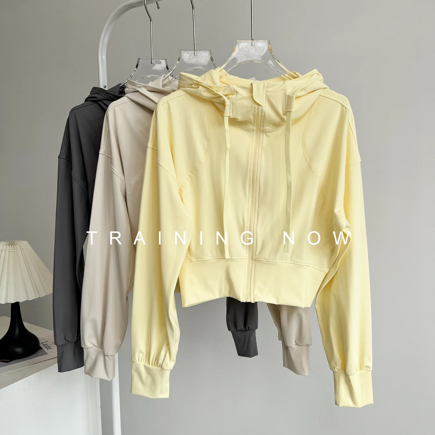 

Hooded sports coat for women autumn short loose waist slimming outdoor running quick-drying yoga fitness wear top