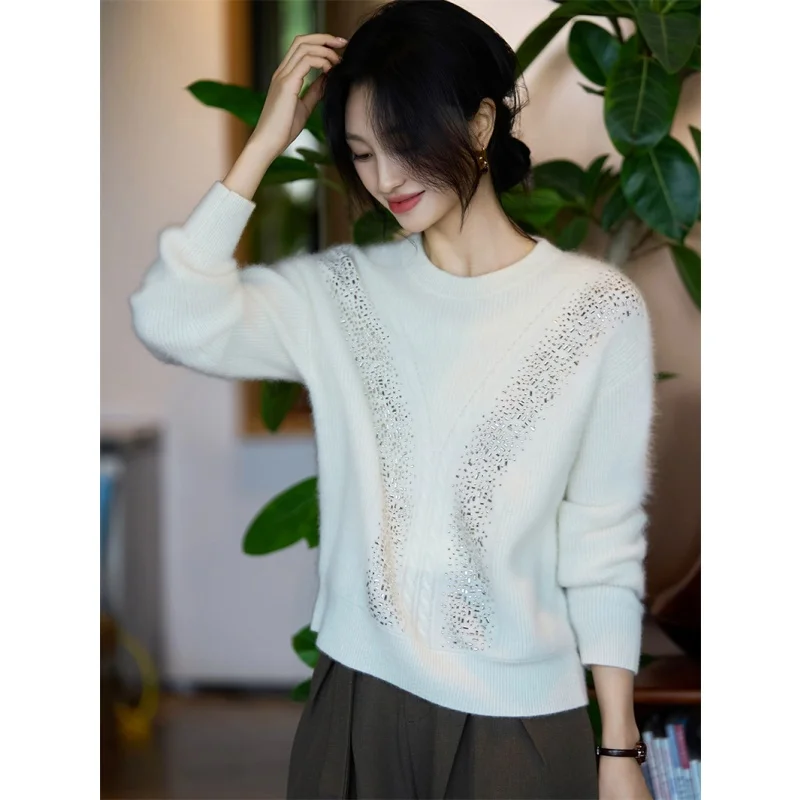 High-End Knitted Sweater Women's Base Layer irt No Pilling Autumn Winter Long Sve round Ne Regular Fit Single Piece