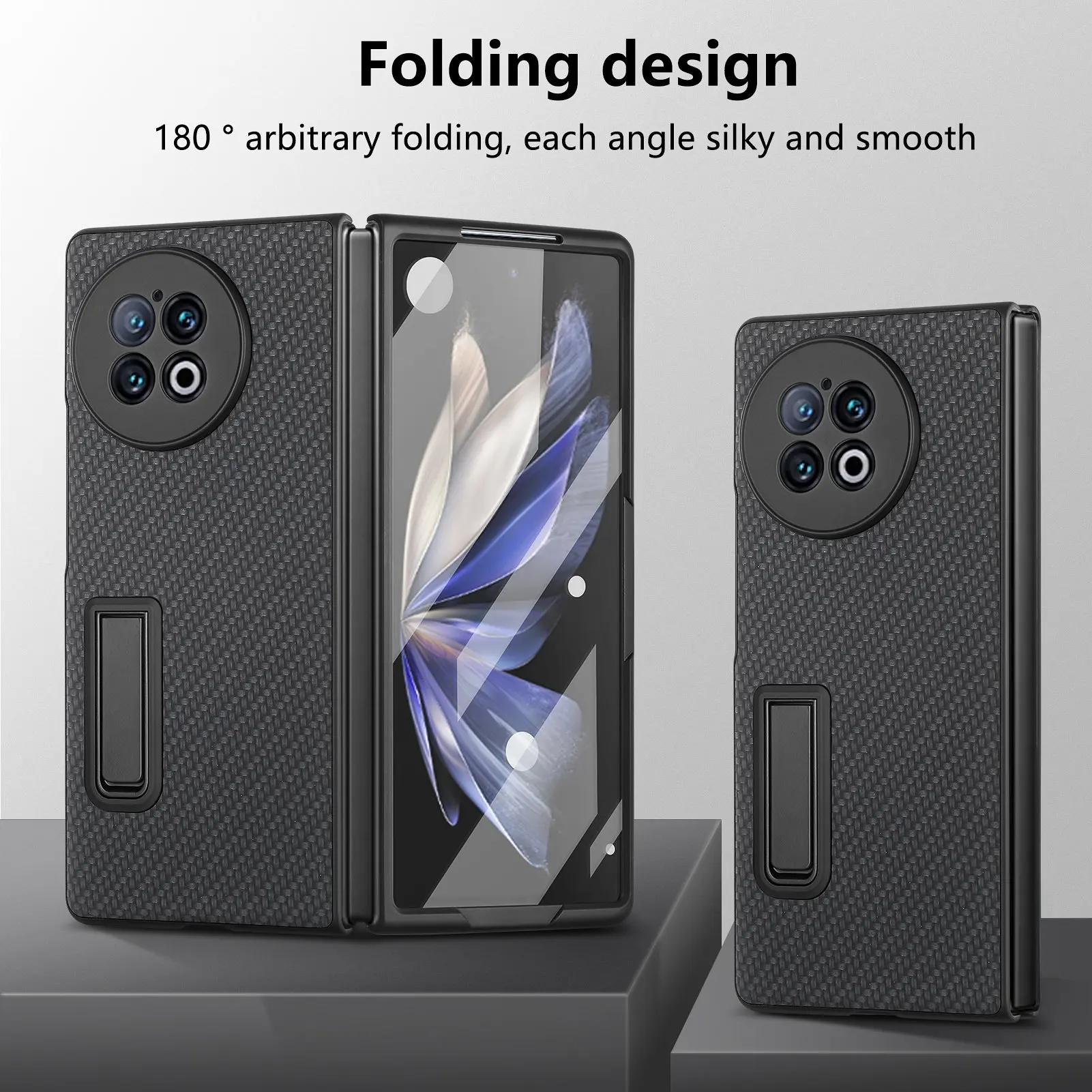 Fiber Texture Folding Screen Phone Case For Vivo X Fold 2 Stand Shockproof With Screen Protector Cover Protection Accessories