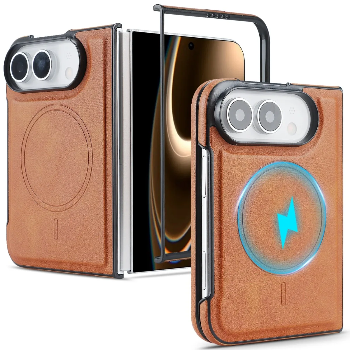 Luxuriöse Business-Magnetische Leder-Handyhülle für iPhone Duo mit MagSafe Kabelloser Ladefunktion, Stoßfeste Schutzhülle