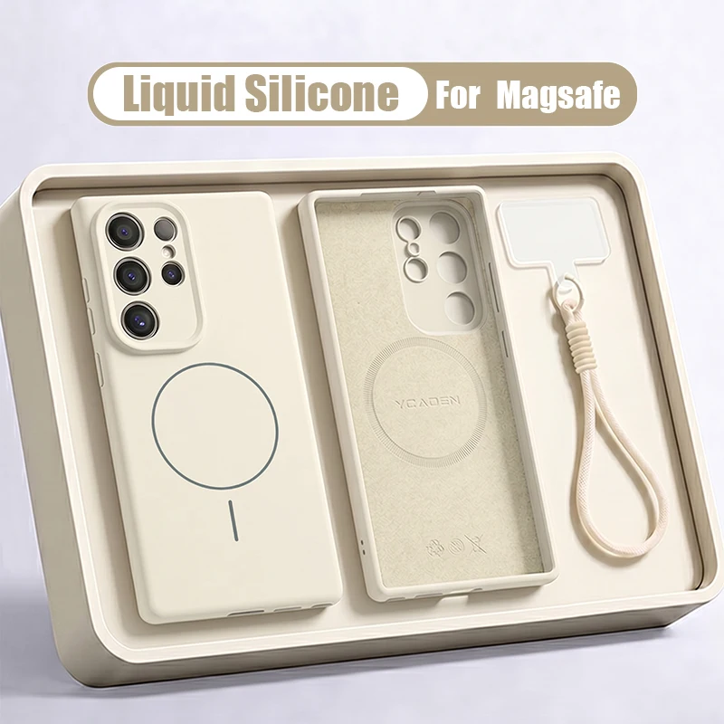 Liquid Silicone Magnetic Lanyard Phone Case For Samsung Galaxy S26 S25 S24 S23 S22 Ultra S26 Plus For Magsafe Shockproof Cover