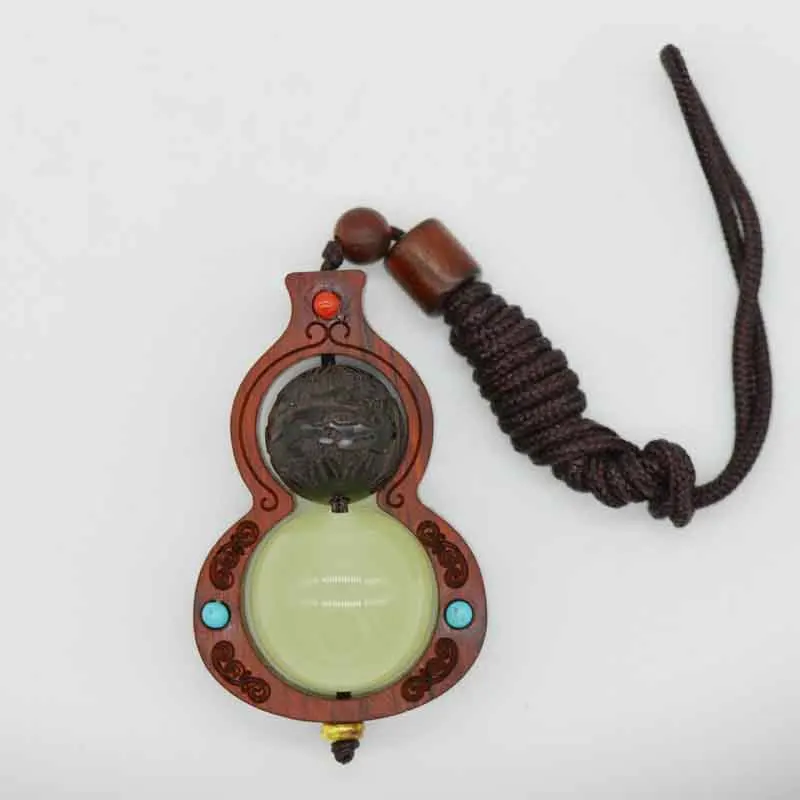 Padauk Luminous Gourd Keychain Fortune Rotatable Sweater Chain Wooden Worry Bead Auto Hanging Ornament Charm Collectible Gift