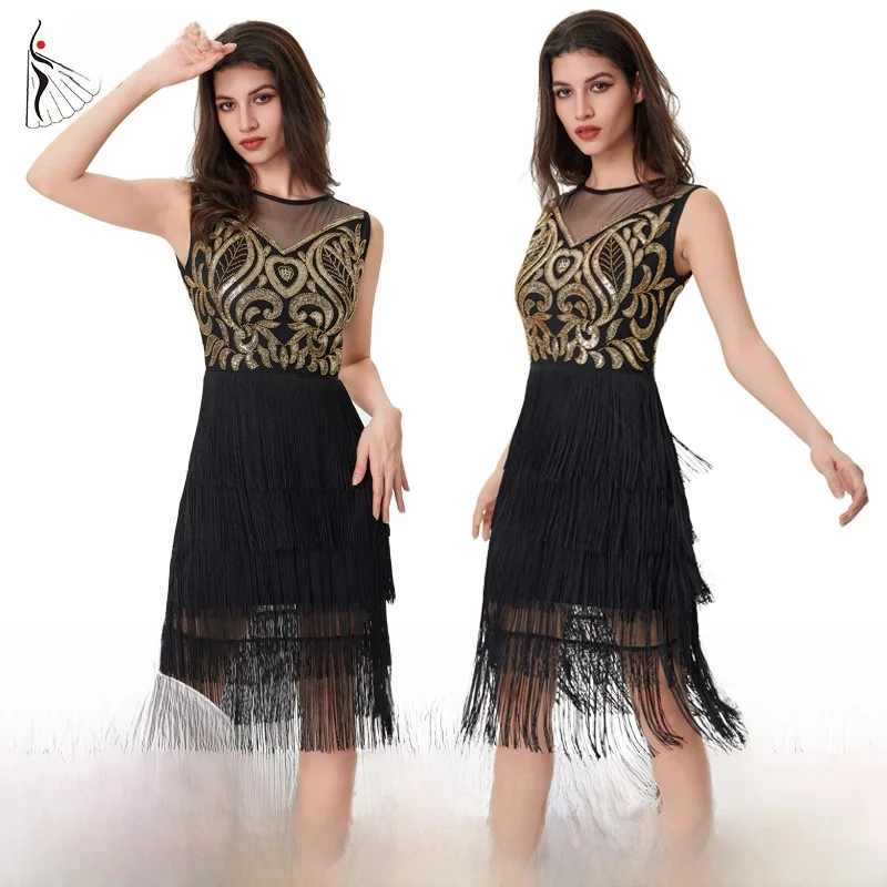 

Faionable Slim Fit Sequin Dr Tassel Detail Svel Latin Dance Dr round Ne O pe Юбка Сексуальная Sle Полиэфирная ткань