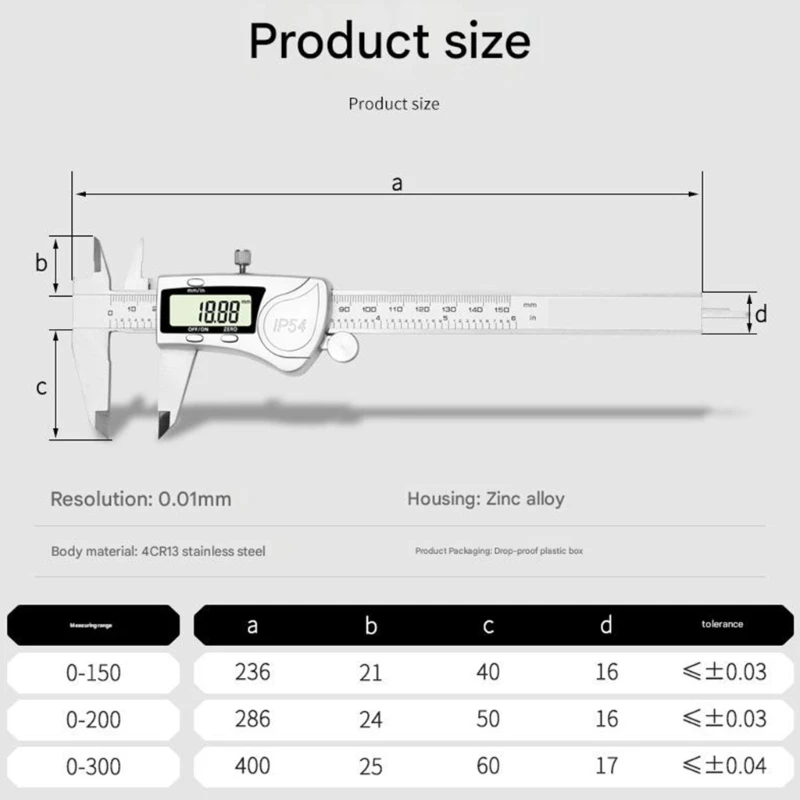 Electronic LCD Vernier Caliper For Technical Work 0.01mm Resolution Rustproof M4YD