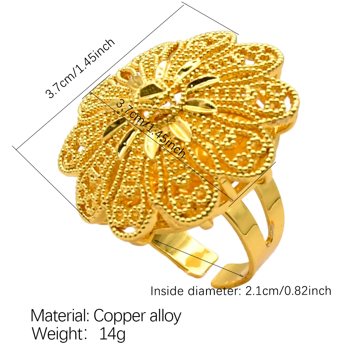 Big Arab Resizable Ring for Women African Jewelry Ethiopian Middle East Dubai Wedding Openable Exaggerated Rings