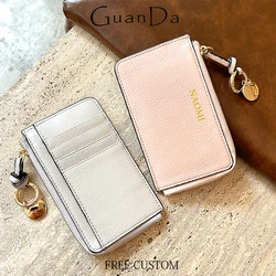Cow Leather Woman Card Holder Luxury Design Slim Card Wallet Custom Initials Fashion Girls Coin Purse Personalized Birthday Gift