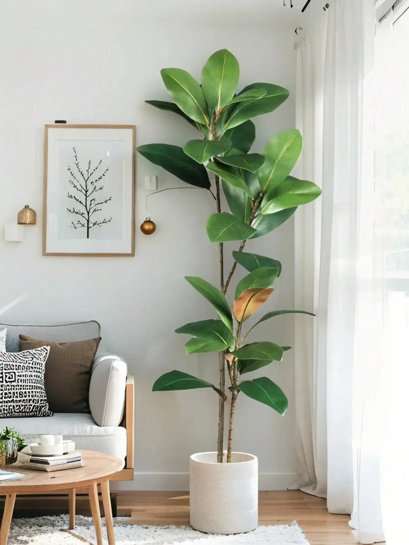 Árbol de Magnolia Artificial de 3,6 pies, rama de Magnolia Artificial de caída, plantas tropicales Banyan, decoración para el hogar, jardín, oficina y balcón