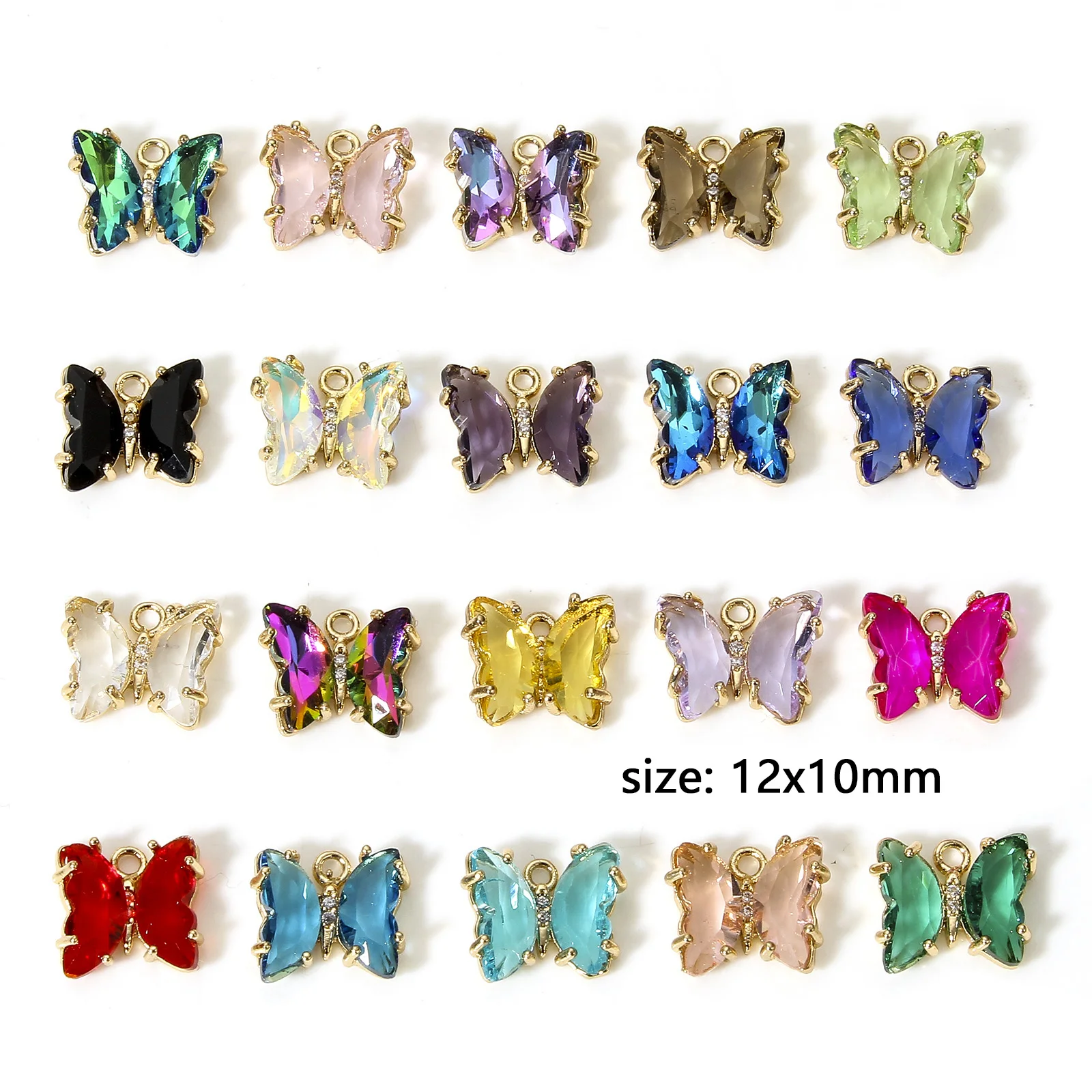 5pcs New Copper Insect Charms Multicolor AB Rainbow Color Butterfly Animal Glass Pendants DIY Bracelet Necklace Jewelry 12x10mm