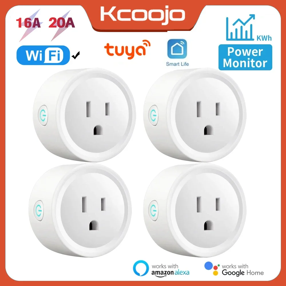 Tuya WiFi Smart Plug 16A/20A Smart Socket Power Monitor Smart Life APP Remote Control Timer Voice Control with Alexa Google Home