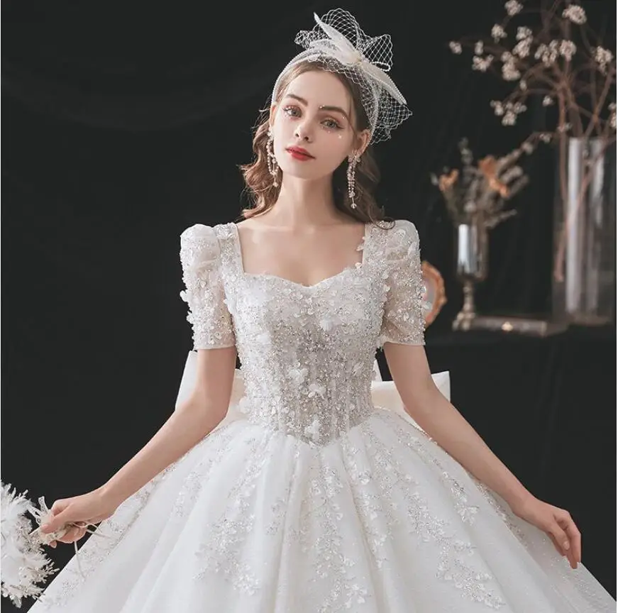 4028 2014 Princess Sweetheart Short Sleeve Wedding Dresses Puffy Vintage Ball Gown Dresses Bridal Gowns