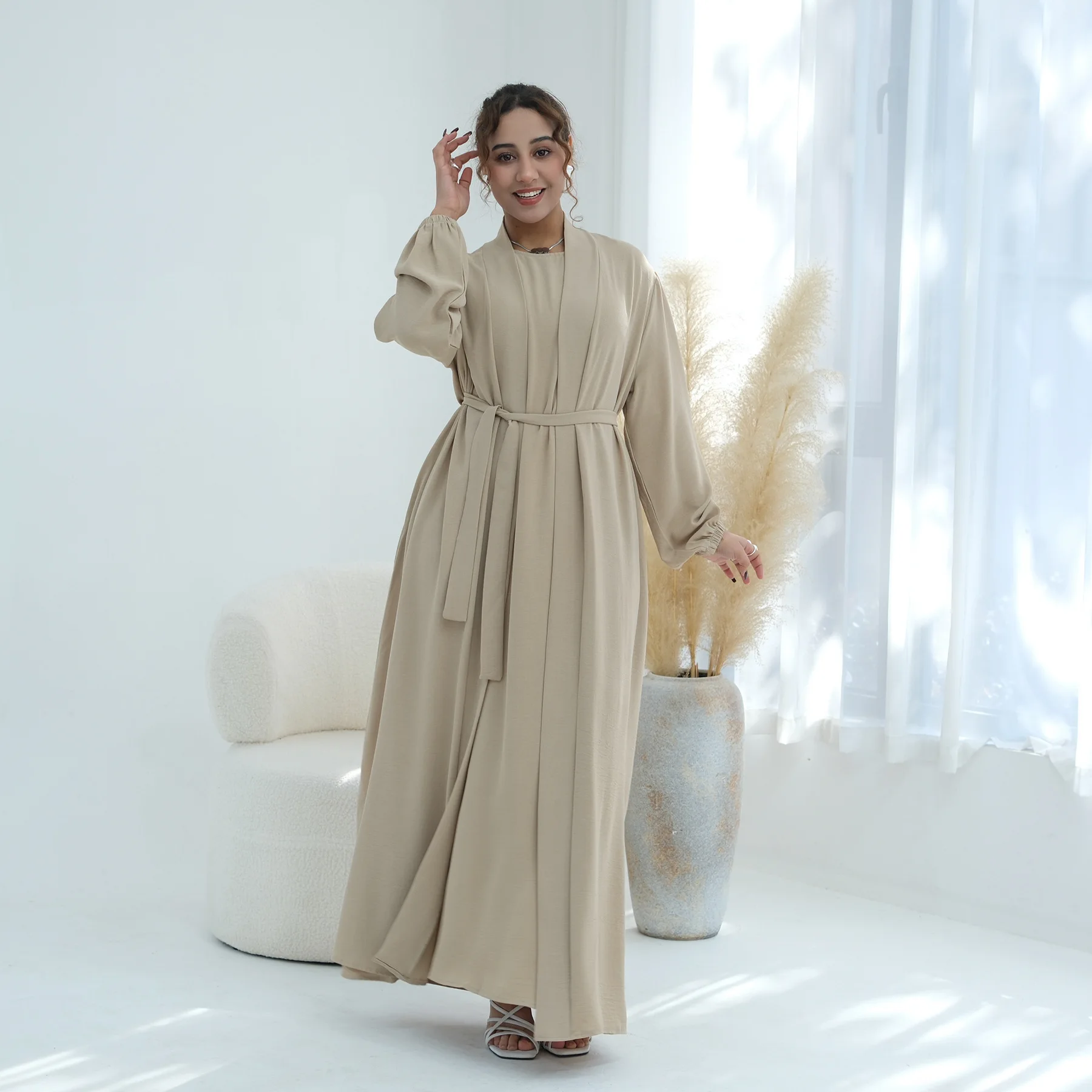 Eid Djellaba Abaya Set Offenes Abaya Innenlanges Kleid Islamische Kleidung Muslimische Frauen Kleider Türkischer Kaftan Ramadan Musulmane Outfit