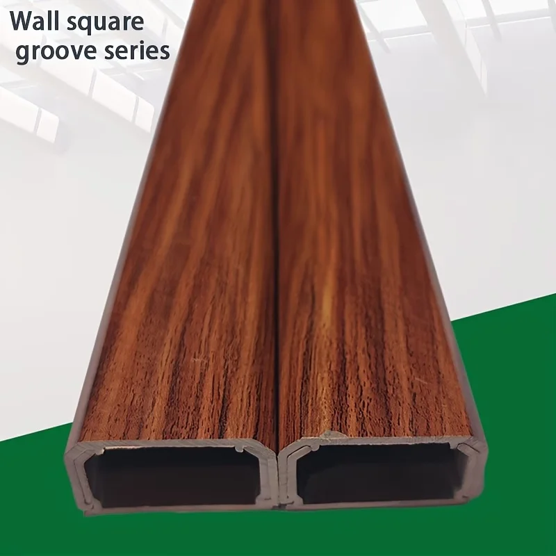 2pcs PVC Cable Ducts with Wood Grain Printed Design, Used to Conceal Wires from Wall-mounted TVs and Effectively Manage Cables ﻿