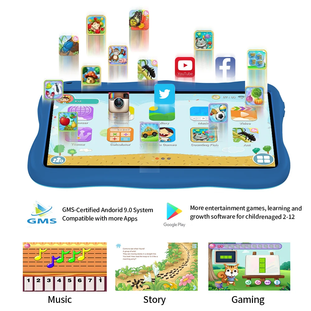 Original New Cartoon Android Gaming Tablet 4GB RAM 64 ROM Suitable for Children's Tablets as Birthday Gifts Android 9 System