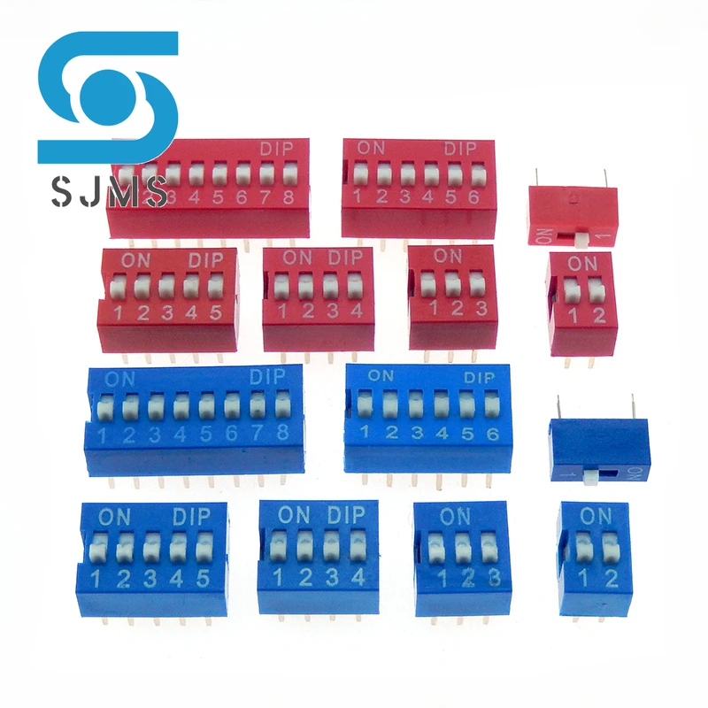 10pcs Slide Type Switch Module 1 2 3 4 5 6 7 8 9 10 12P Bit 2.54mm Position Way DIP Red/Blue Pitch Toggle Switch Red Snap Switch