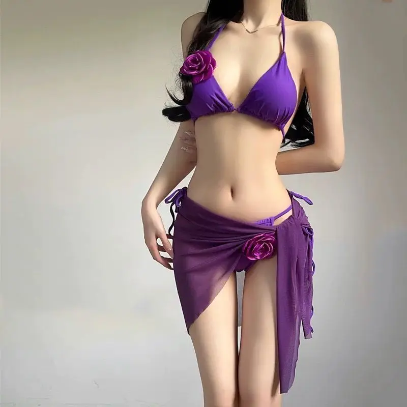 Women Strappy 3 Piece Bikini Set Padded Two Piece Swimsuit Bright Color Bathing Suit Bali Style Beach Holiday Hot Spring Suit - view 5