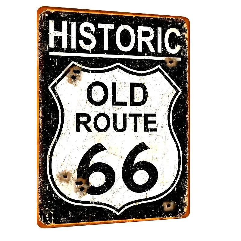 Vintage Route 66 Metal Tin Sign - Classic Garage Decor, Wall-Mounted, No Power Needed, Home & Bar Accent, , Car Sign, Old School