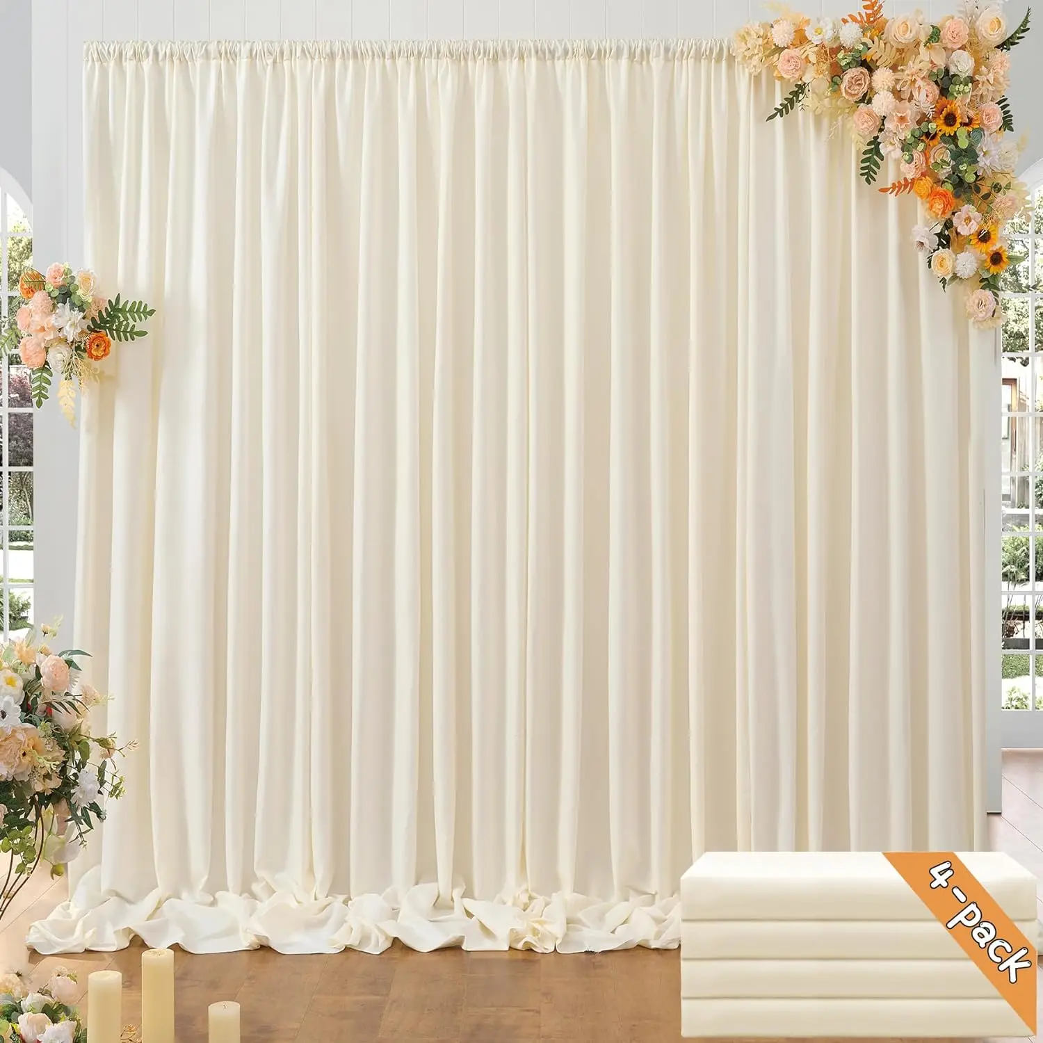 

Ivory Backdrop Curtains 4 Panel 5ft x 10ft Polyester Fabric Wedding Backdrops for Arch Party Stage Ceremony Photography